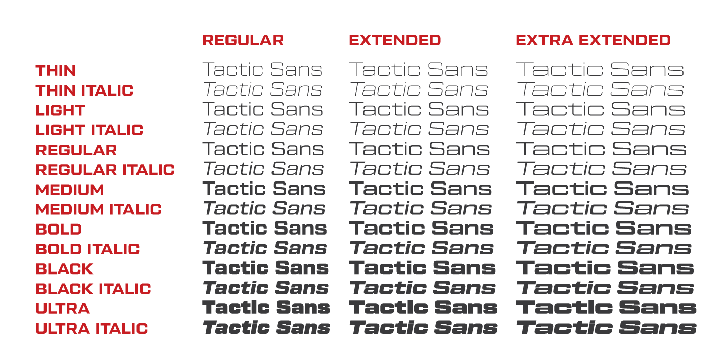 Beispiel einer Tactic Sans Extended Medium-Schriftart